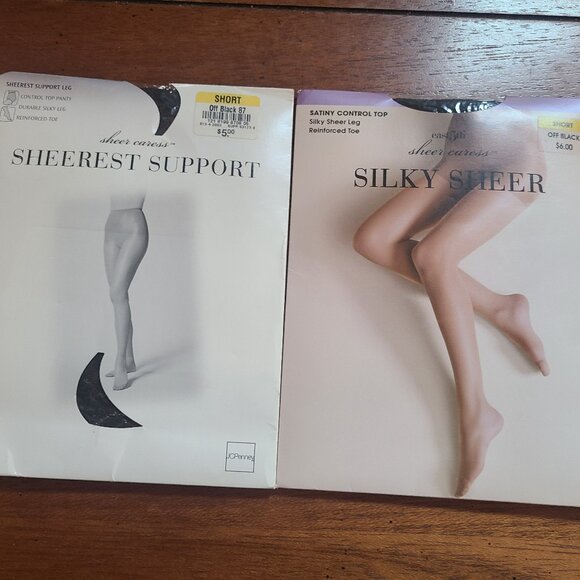 VTG. NEW JCPenney Pantyhose Sheer Carress Control Top Size Short Off Black Sheer - Picture 1 of 11